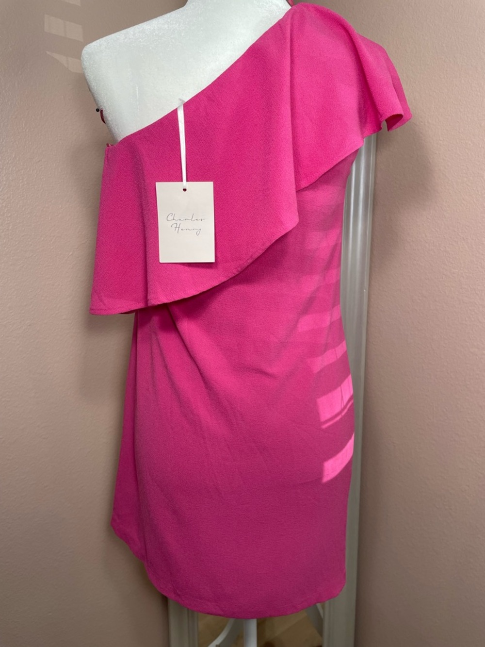 Charles Henry Pink One Shoulder Ruffle Dress Mini Cocktail Party XSP - Picture 3 of 7